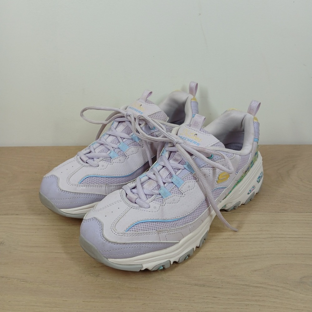 Skechers D'Lites Sneakers Women 10 Lavender Purple Synthetic Floral Chunky Sole